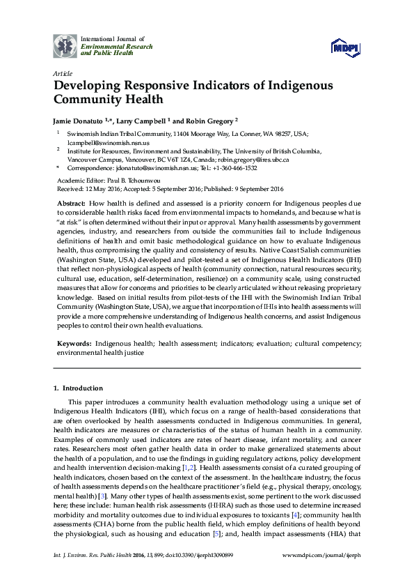(PDF) Developing Responsive Indicators of Indigenous Community Health