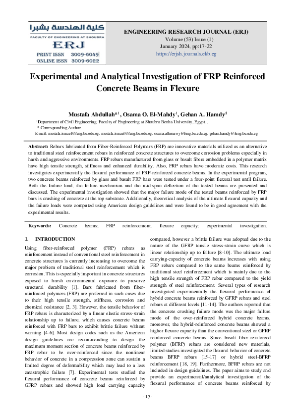 (PDF) Experimental and Analytical Investigation of FRP Reinforced ...
