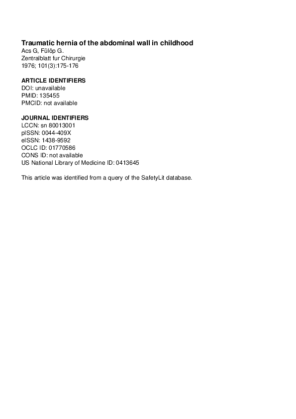 (PDF) [Traumatic hernia of the abdominal wall in childhood]