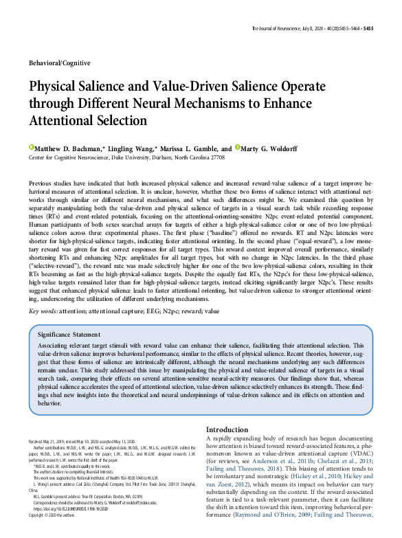 (PDF) Physical Salience and Value-Driven Salience Operate through ...