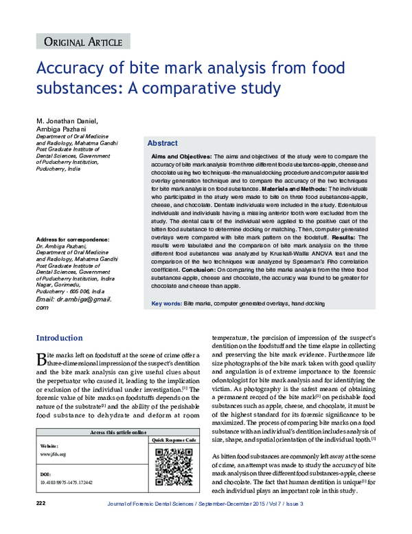 (PDF) Accuracy of bite mark analysis from food substances: A ...