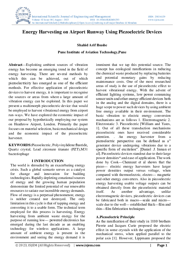 (PDF) Energy Harvesting on Airport Runway Using Piezoelectric Devices
