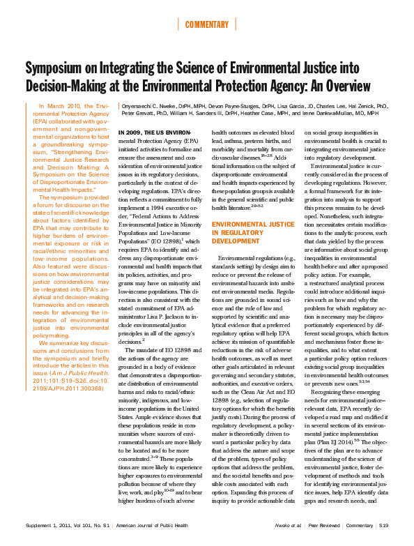 (PDF) Symposium on Integrating the Science of Environmental Justice ...