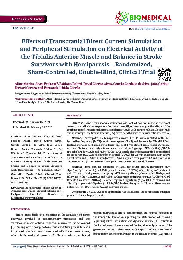 (PDF) Effects of Transcranial Direct Current Stimulation and Peripheral ...