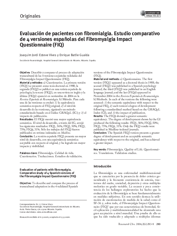 (PDF) Evaluación de pacientes con fibromialgia. Estudio comparativo de ...