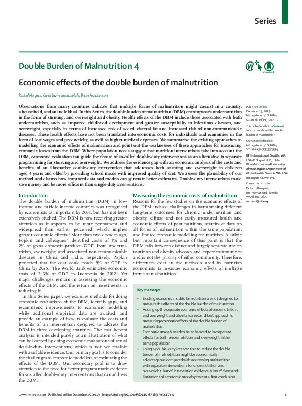 (PDF) Economic effects of the double burden of malnutrition
