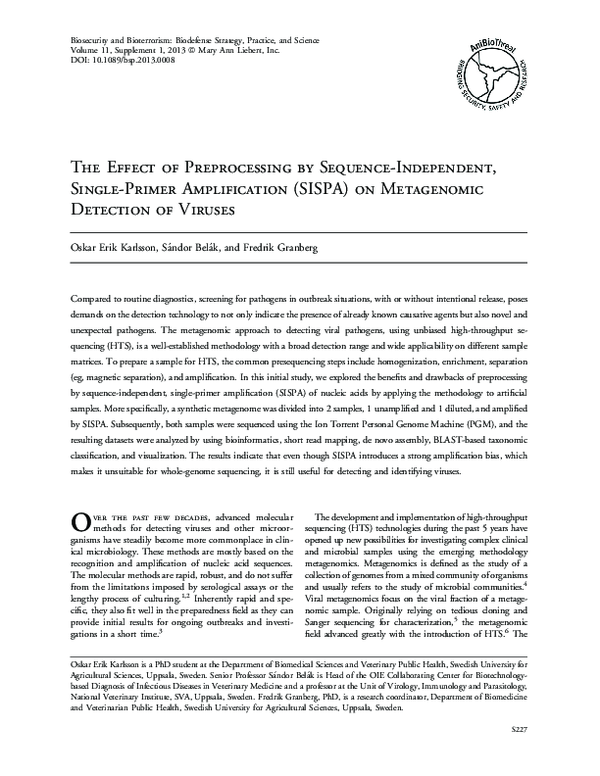 (PDF) The Effect of Preprocessing by Sequence-Independent, Single ...