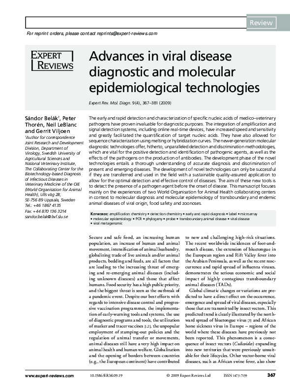 (PDF) Advances in viral disease diagnostic and molecular ...