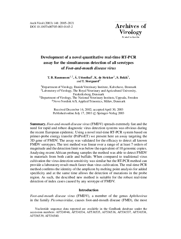 (PDF) Development of a novel quantitative real-time RT-PCR assay for ...