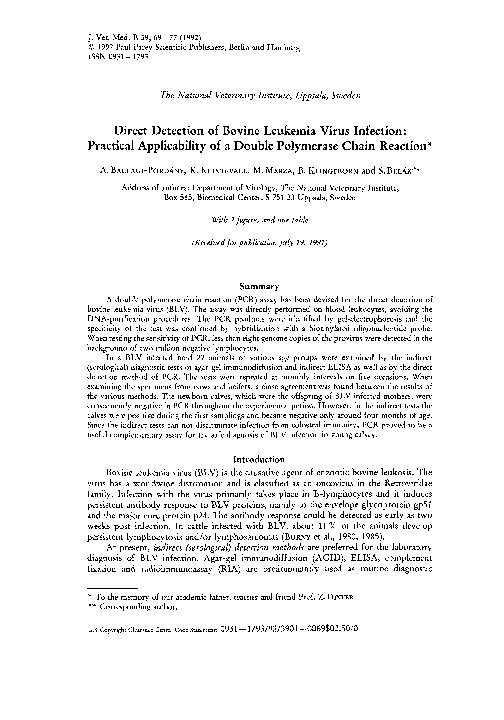 Photo inspiration: Picture Idea: Pdf Direct Detection Of Bovine Leukemia Virus Infection Practical Applicability