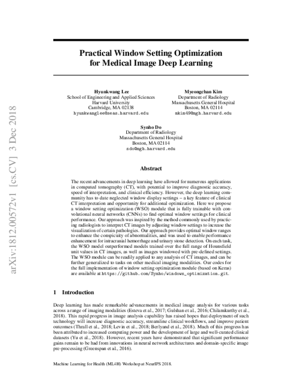 (PDF) Practical Window Setting Optimization for Medical Image Deep Learning