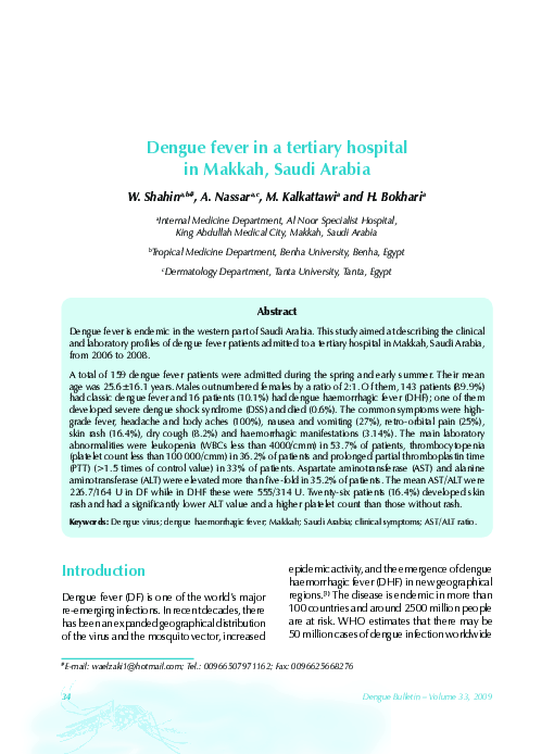 (PDF) Dengue fever in a tertiary hospital in Makkah, Saudi Arabia
