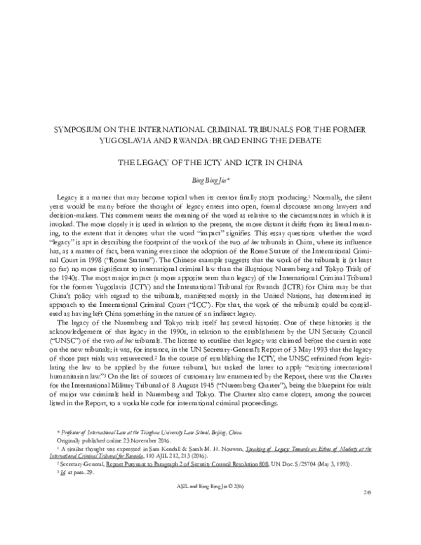 (PDF) The Legacy of the ICTY and ICTR in China