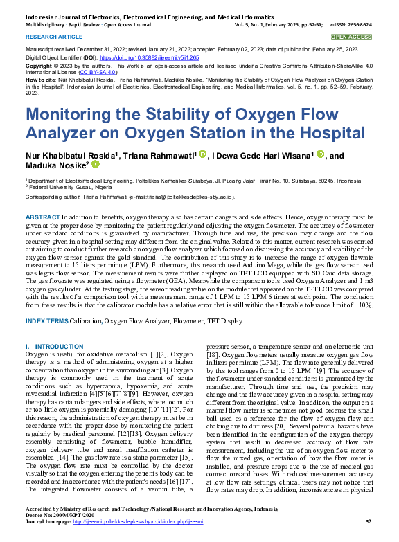 (PDF) Monitoring the Stability of Oxygen Flow Analyzer on Oxygen ...
