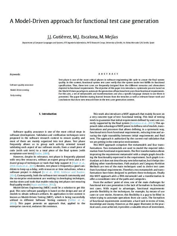 (PDF) A Model-Driven approach for functional test case generation