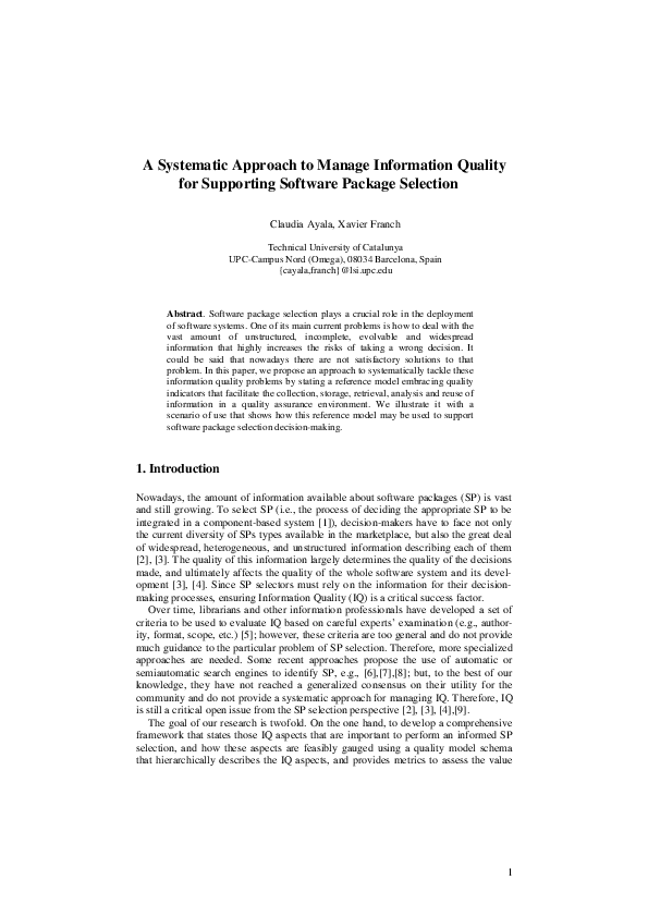(PDF) A Systematic Approach to Manage Information Quality for ...