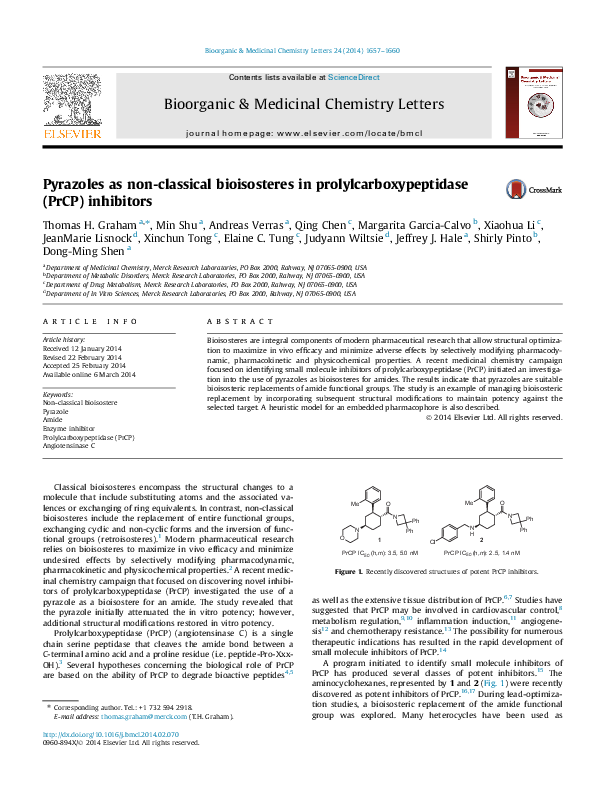 (PDF) Pyrazoles as non-classical bioisosteres in prolylcarboxypeptidase ...