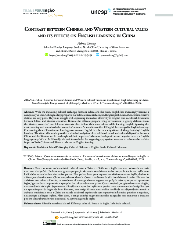 (PDF) Contrast between Chinese and Western cultural values and its ...