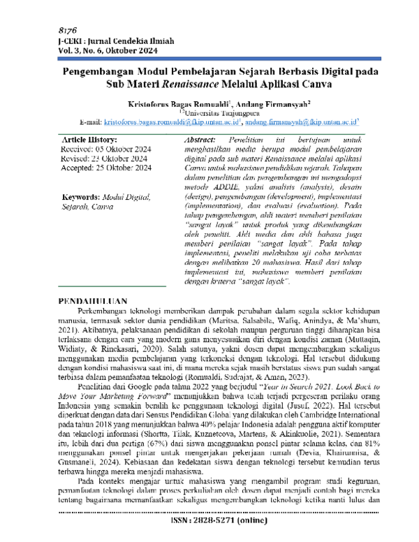 Pdf Pengembangan Modul Pembelajaran Sejarah Berbasis Digital Pada Sub