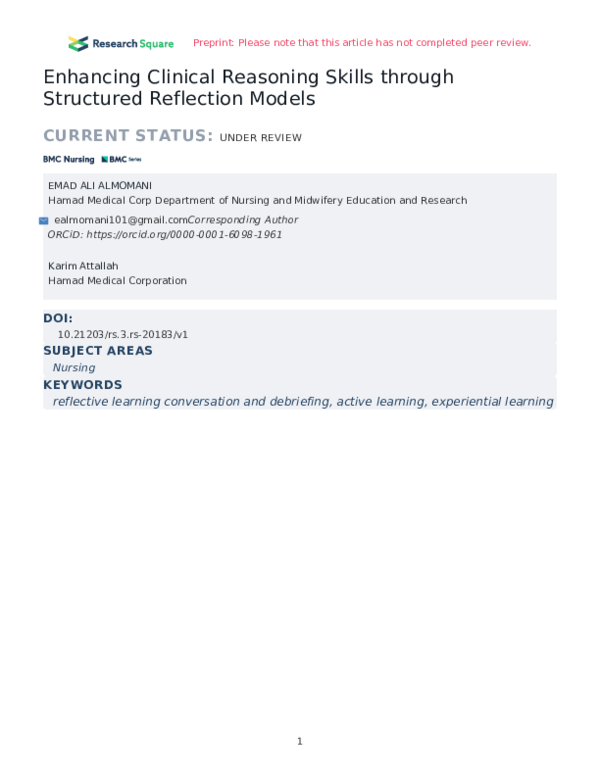 (PDF) Enhancing Clinical Reasoning Skills through Structured Reflection ...