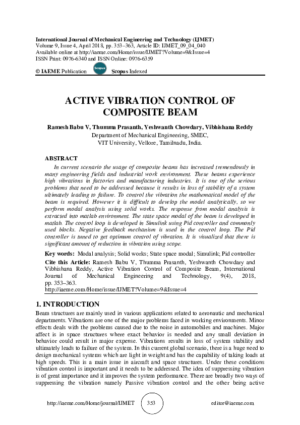 (PDF) Active Vibration Control of Composite Beam
