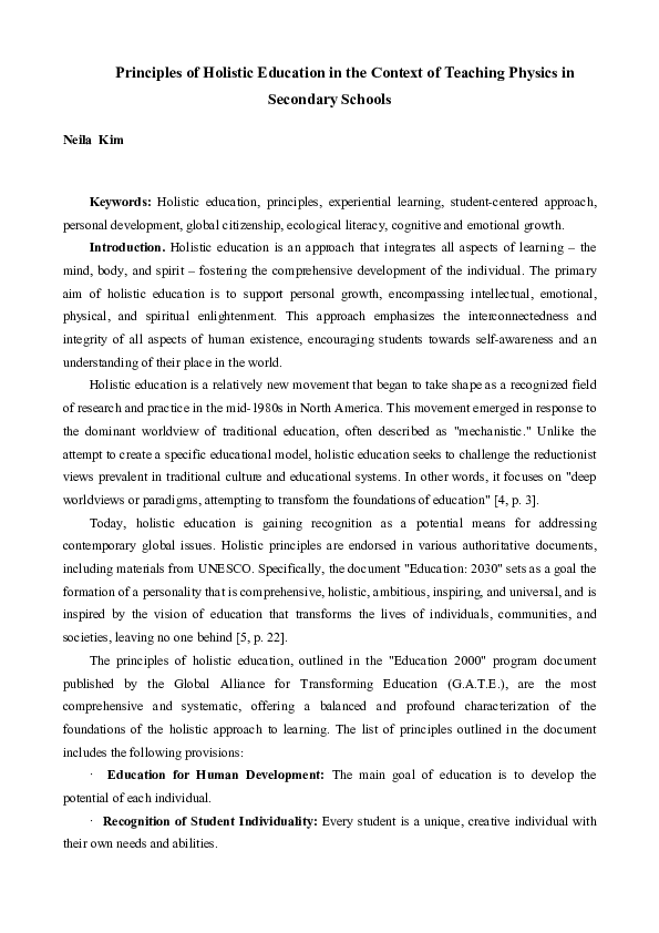 (PDF) Principles of Holistic Education in the Context of Teaching ...