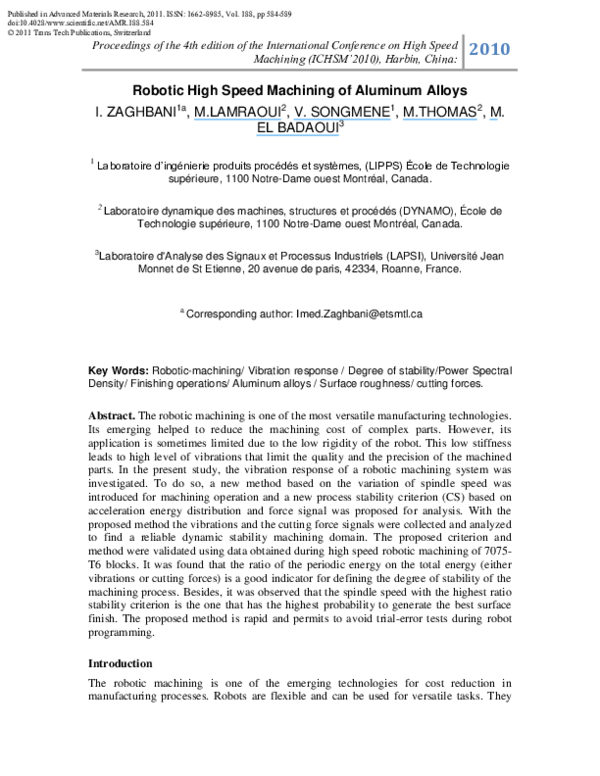 (PDF) Robotic high speed machining of aluminum alloys