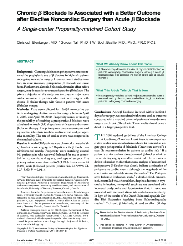 (PDF) Chronic β Blockade Is Associated with a Better Outcome after ...
