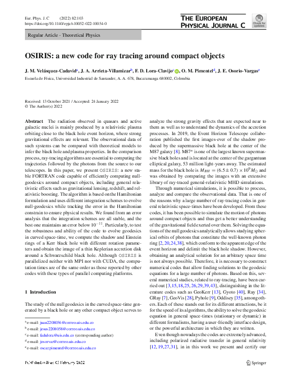 (PDF) OSIRIS: a new code for ray tracing around compact objects