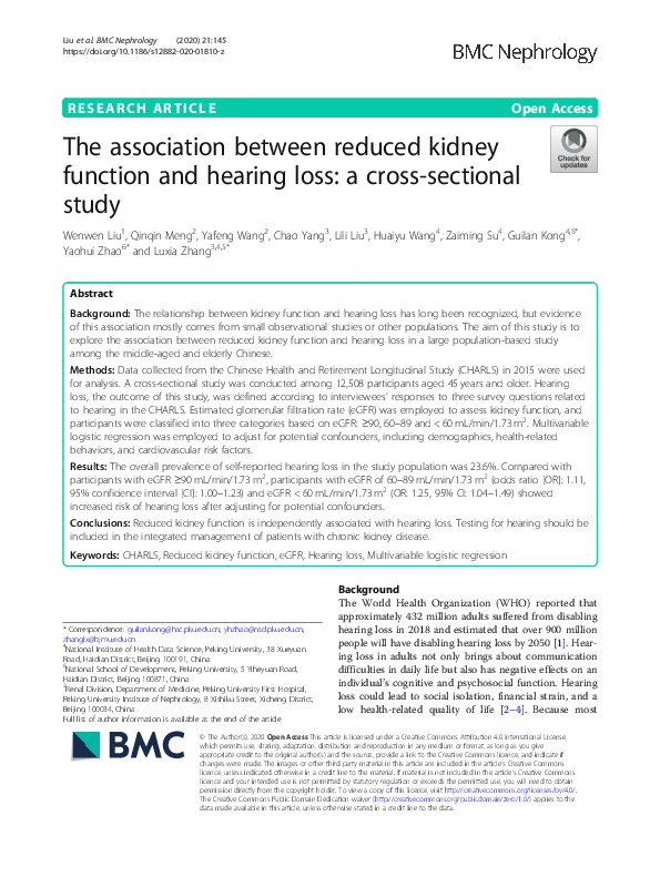 (PDF) The association between reduced kidney function and hearing loss ...