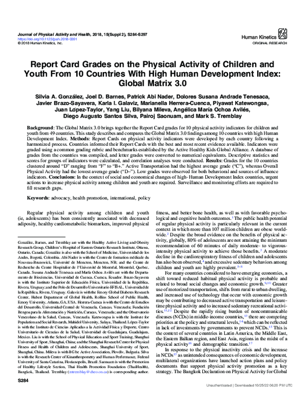 (PDF) Report Card Grades on the Physical Activity of Children and Youth ...