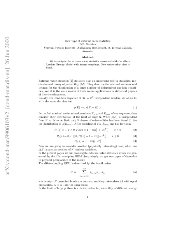 (PDF) New type of extreme value statistics