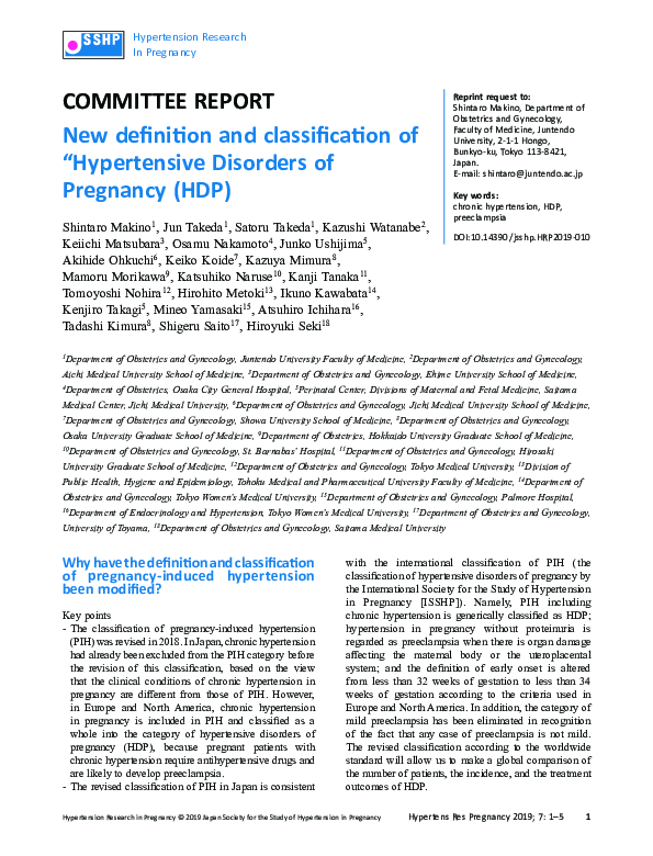 (PDF) New definition and classification of “Hypertensive Disorders of ...