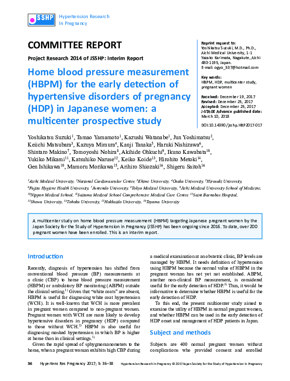 (PDF) Home blood pressure measurement (HBPM) for the early detection of ...