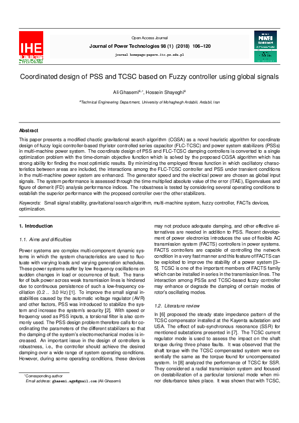 (PDF) Coordinated design of PSS and TCSC based on Fuzzy controller ...