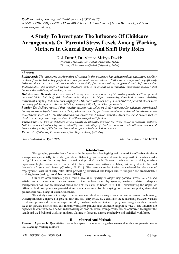 (PDF) A Study To Investigate The Influence Of Childcare Arrangements On ...