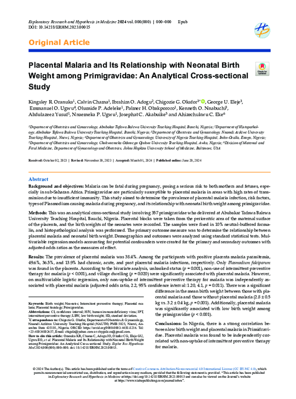 (PDF) Placental Malaria and Its Relationship with Neonatal Birth Weight ...