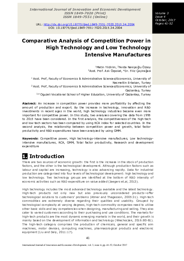 (PDF) Comparative Analysis of Competition Power in High Technology and ...