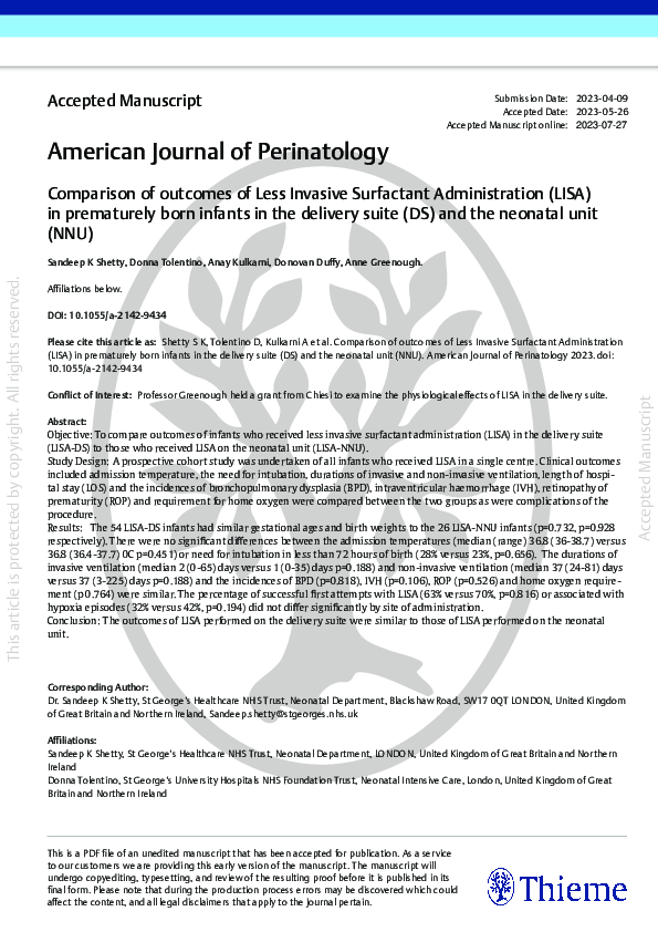 (PDF) Comparison of outcomes of Less Invasive Surfactant Administration ...