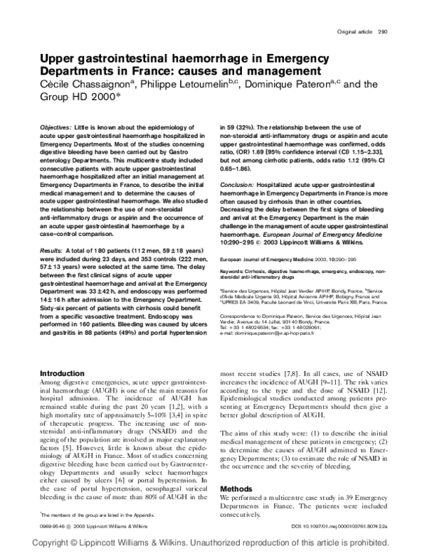 (PDF) Upper gastrointestinal haemorrhage in Emergency Departments in ...