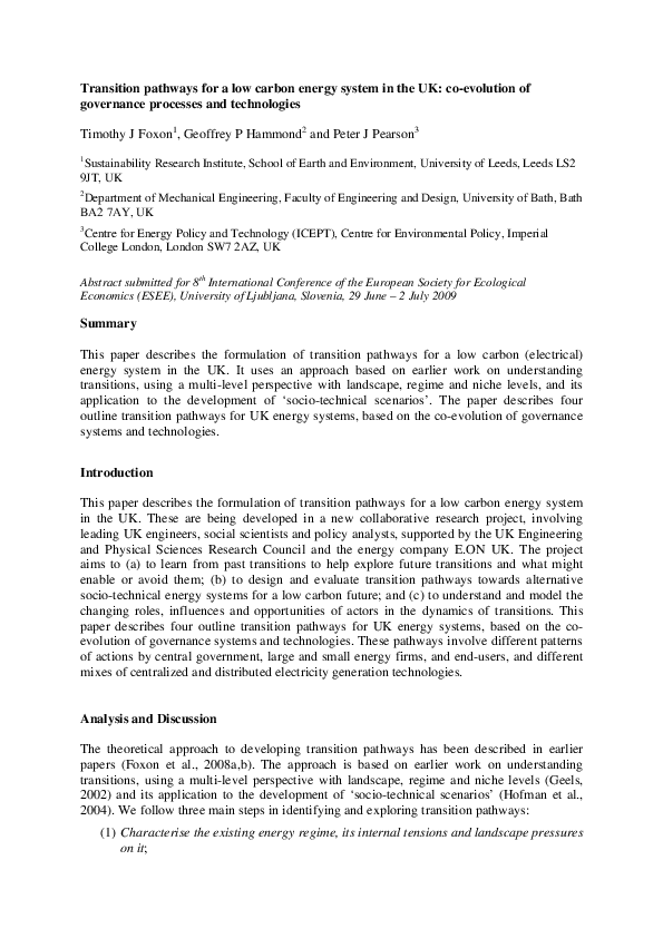 (PDF) Transition pathways for a low carbon energy system in the UK: co ...