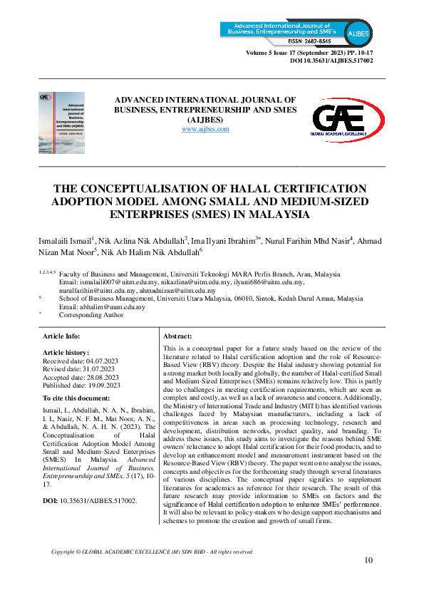 (PDF) The Conceptualisation of Halal Certification Adoption Model Among ...