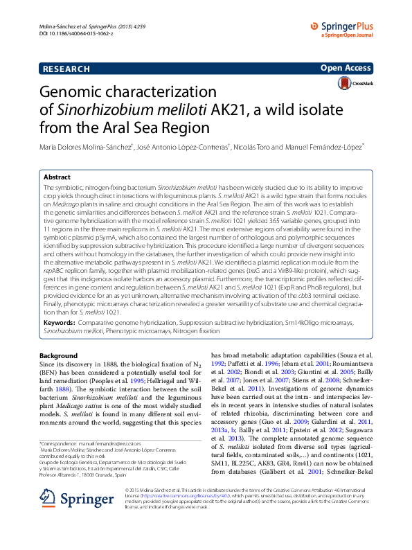 (PDF) Genomic characterization of Sinorhizobium meliloti AK21, a wild ...