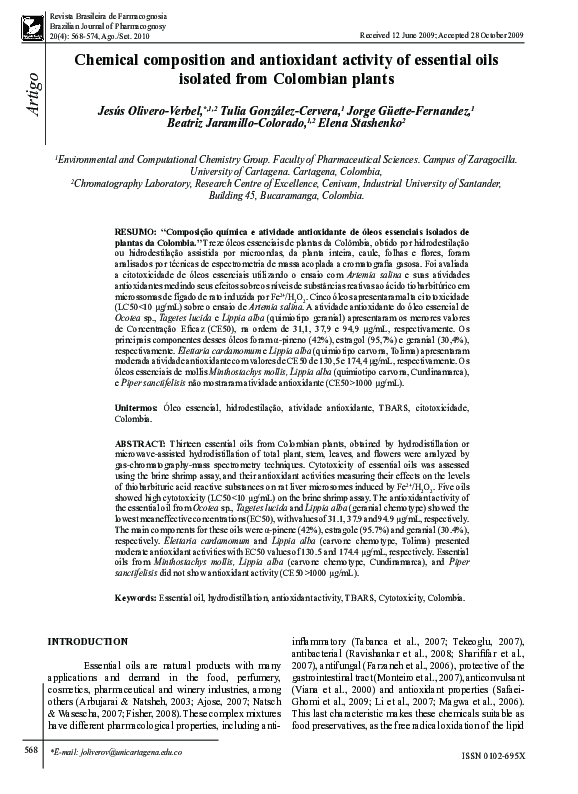 (PDF) Chemical composition and antioxidant activity of essential oils ...