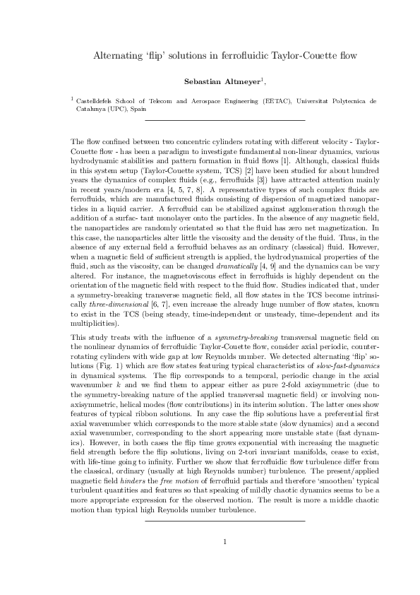 (PDF) Alternating ‘flip’ solutions in ferrofluidic Taylor-Couette flow