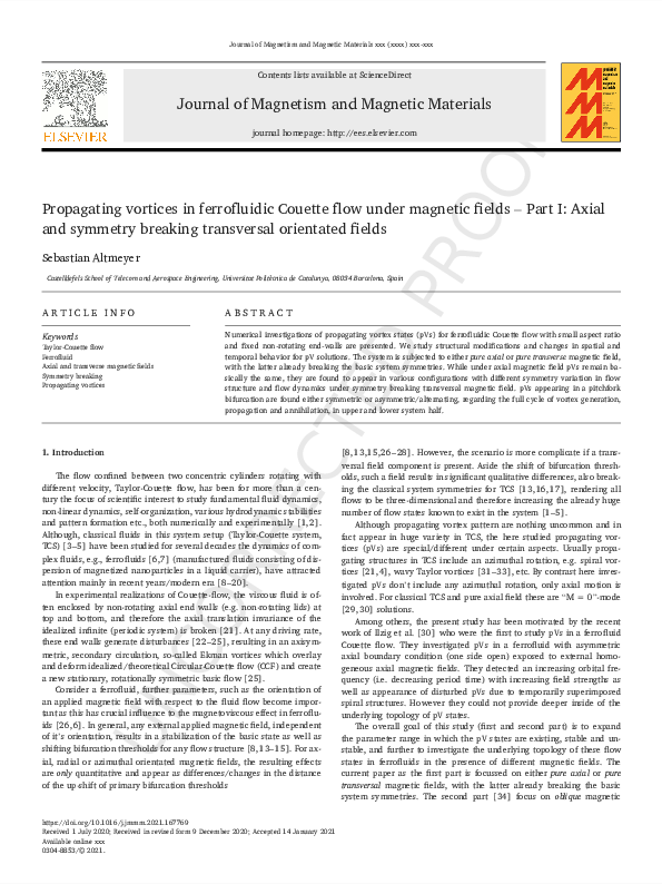 (PDF) Propagating vortices in ferrofluidic Couette flow under magnetic ...