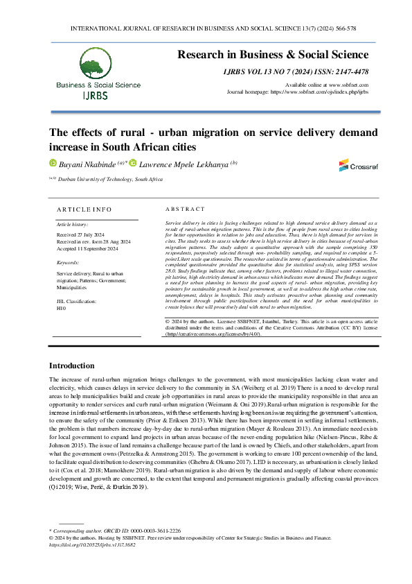 (PDF) The effects of rural -urban migration on service delivery demand ...