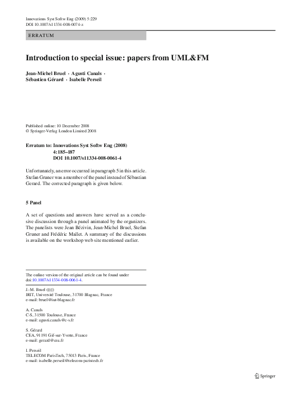 (PDF) Introduction to special issue: papers from UML&FM