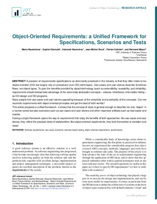 (PDF) Object-Oriented Requirements: a Unified Framework for ...