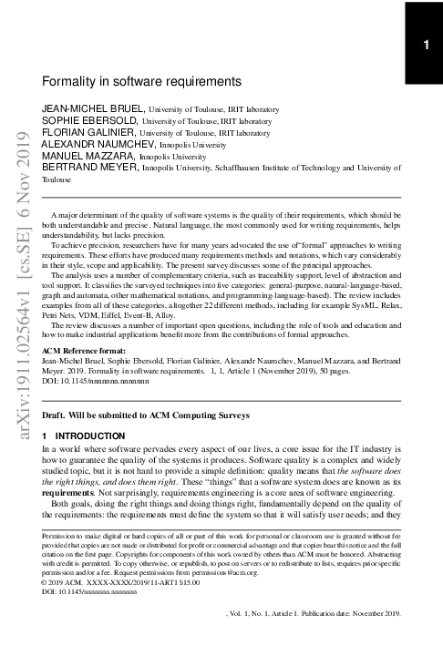 (PDF) Formality in software requirements